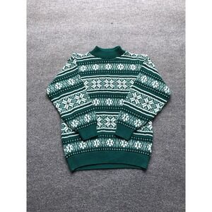 Vintage Pride Sweater Mens Small Green White Fair Isle Knit Pullover Made in USA